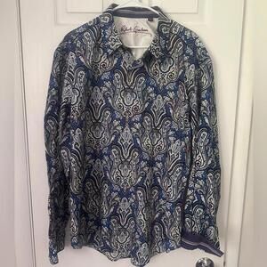 Robert Graham Geometric Button-Down Shirt with Embroidery  - Size 2XL